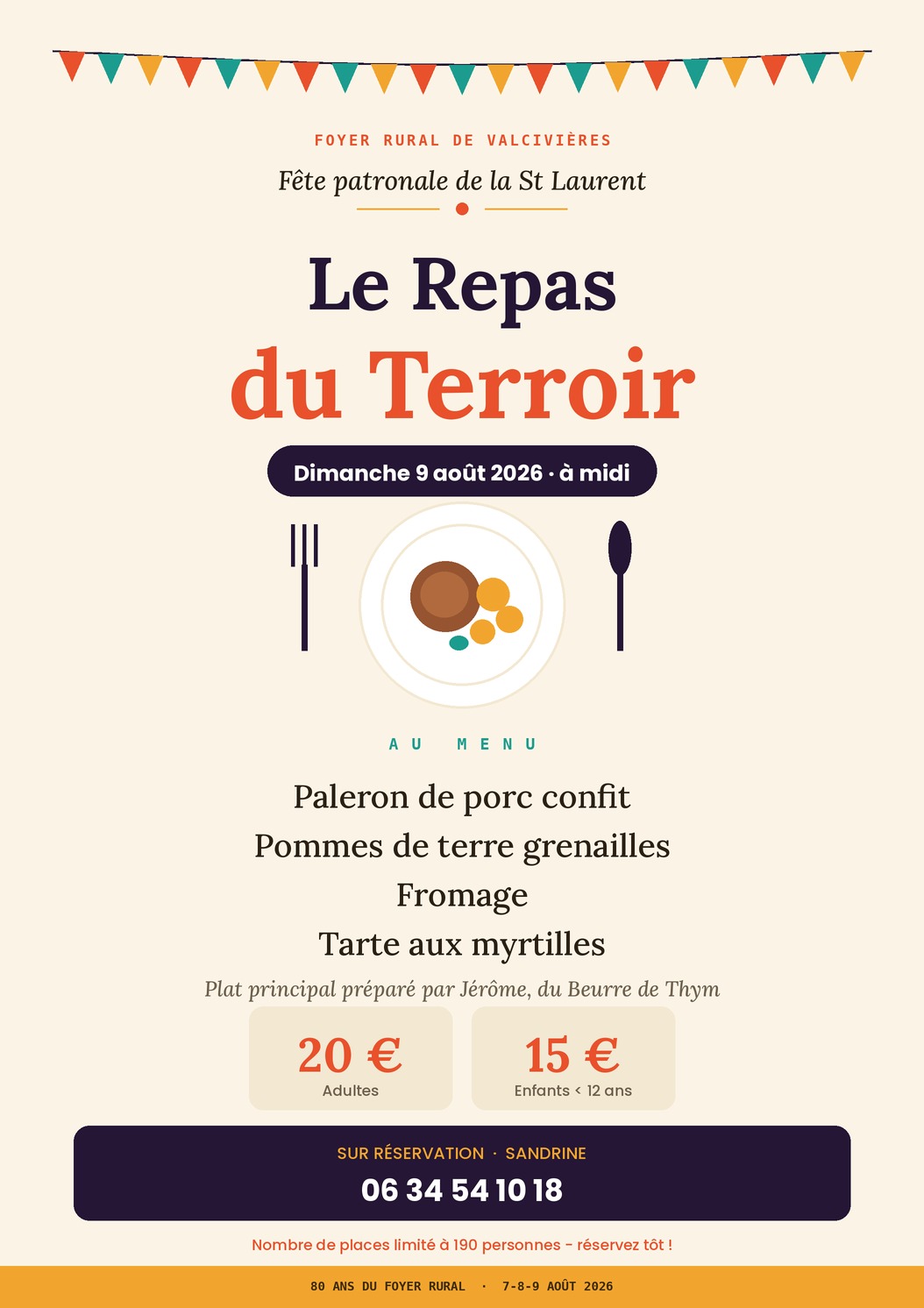 Affiche du repas du terroir du dimanche 9 août 2026